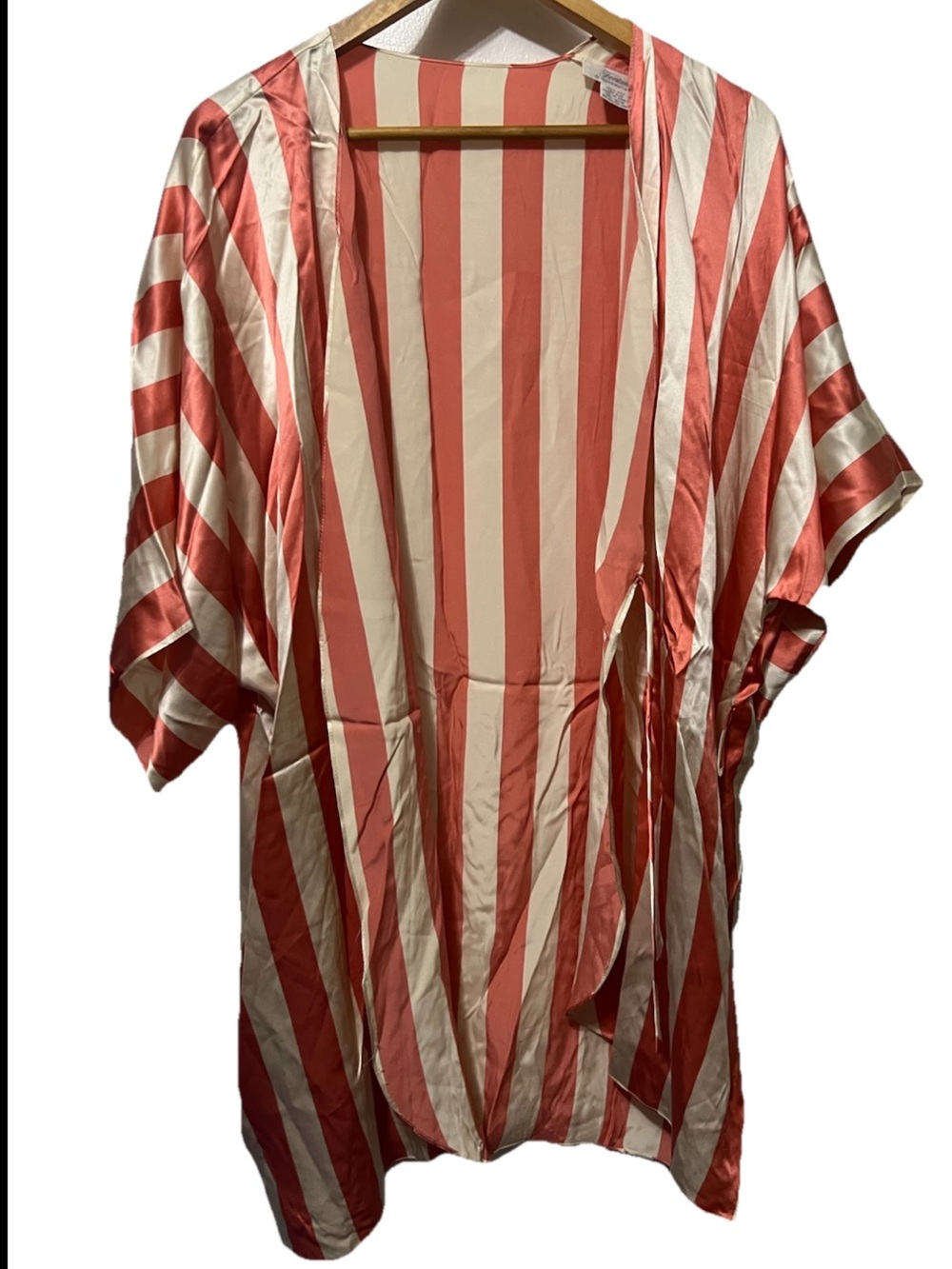 Women’s 100% Silk Striped Coral Pink Shirt Palm Springs Robe Barbie Kimono